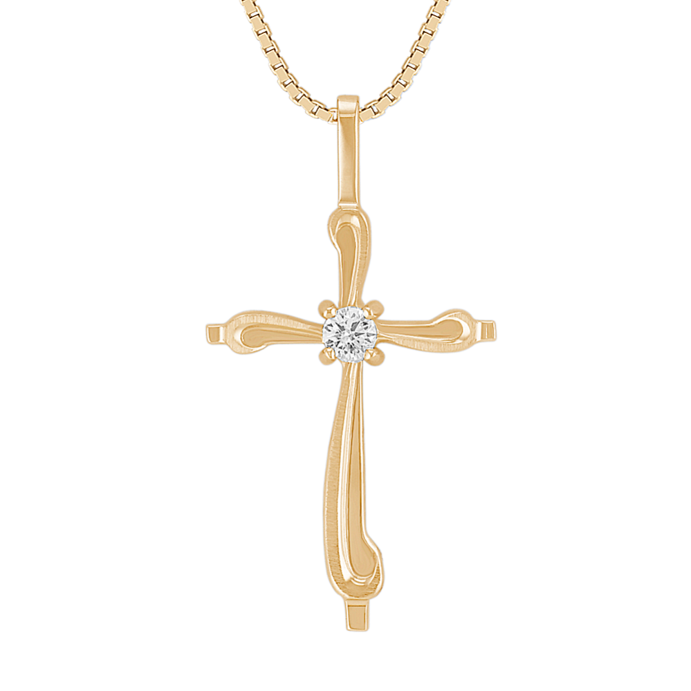 Round White Sapphire Cross Pendant (18 in)