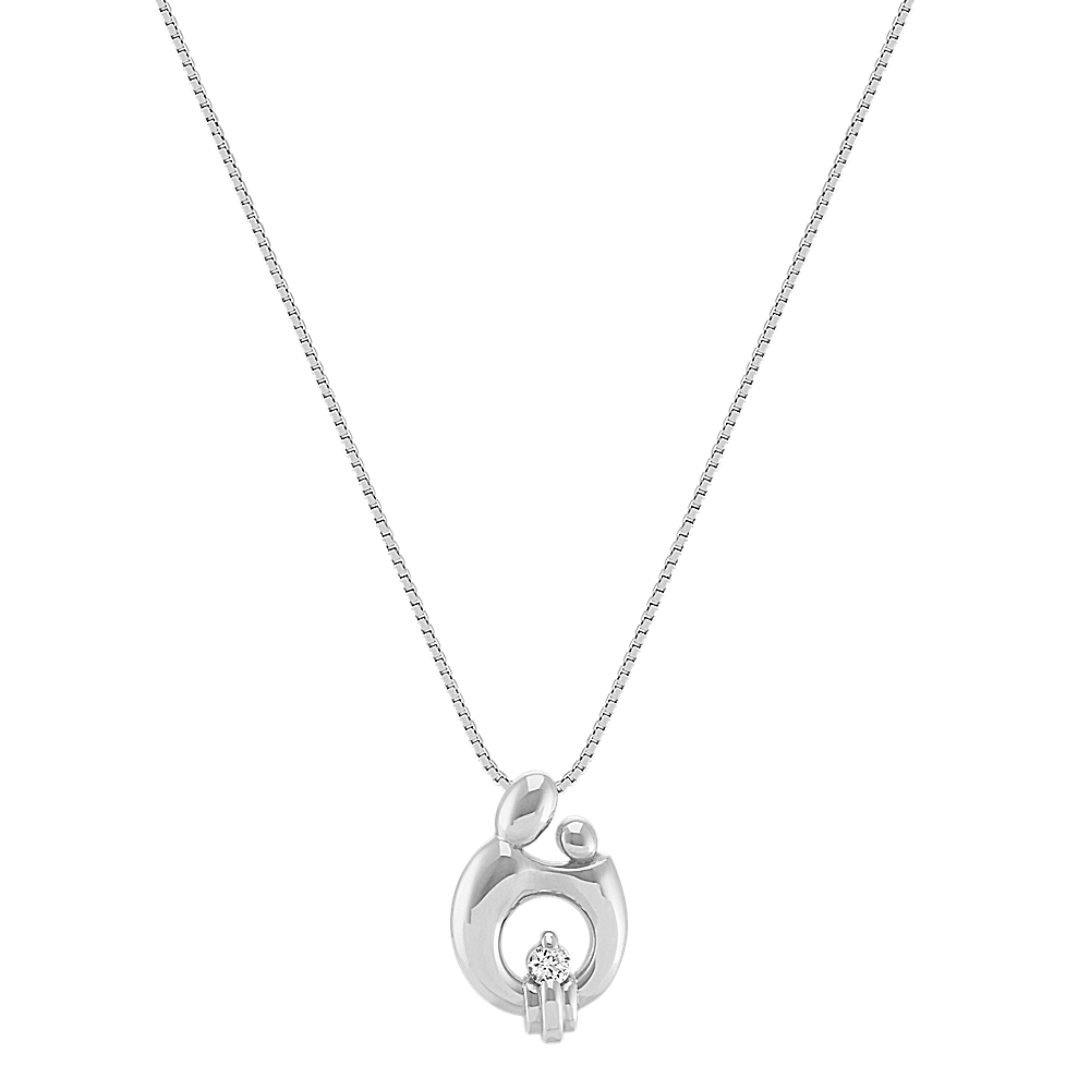 Round White Sapphire Mother and Child Pendant in Sterling Silver (20 in ...