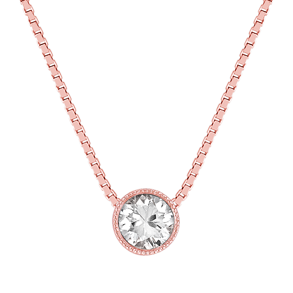 Round White Sapphire Pendant in 14k Rose Gold (18'')