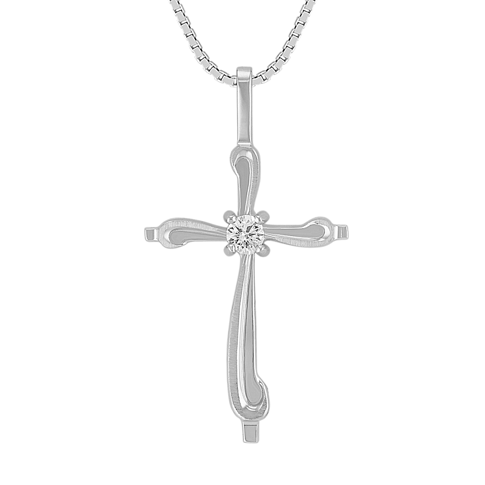 Round White Sapphire Cross Pendant (18 in) | Shane Co.