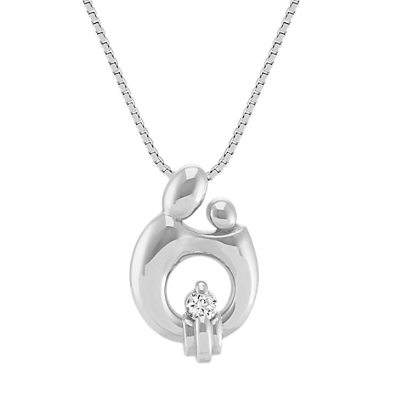 Round White Sapphire Mother and Child Pendant in Sterling Silver (20 in)