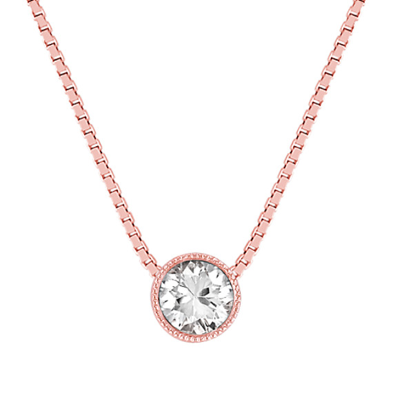 Round White Sapphire Pendant in 14k Rose Gold (18 in.)