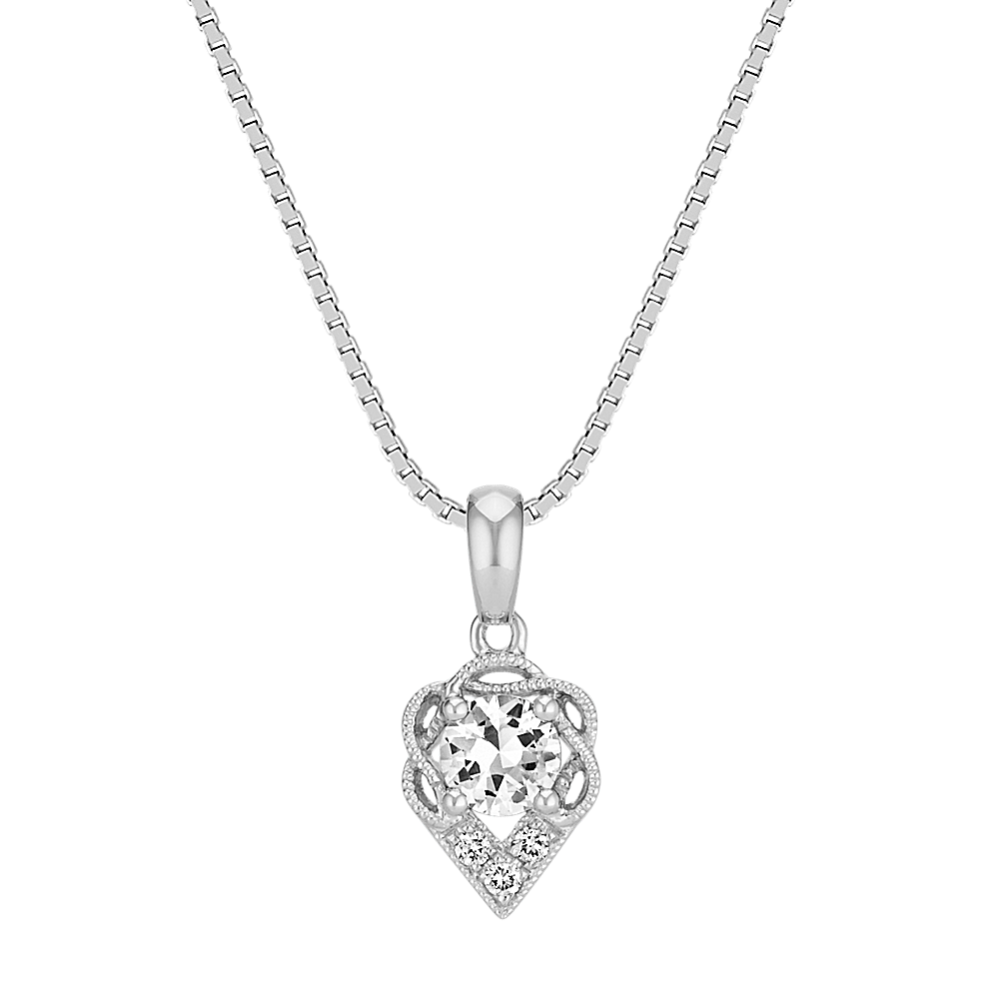 Round White Sapphire and Round Diamond Pendant (18'')