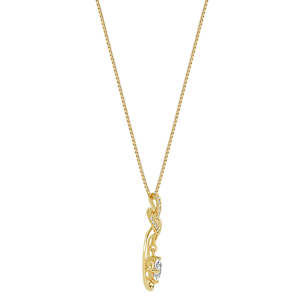 LÚDERE 14K Gold Angular Pendant Necklace Lined with Diamond or White Sapphire Mirror Pave on A 1mm Rolo Chain Diamond