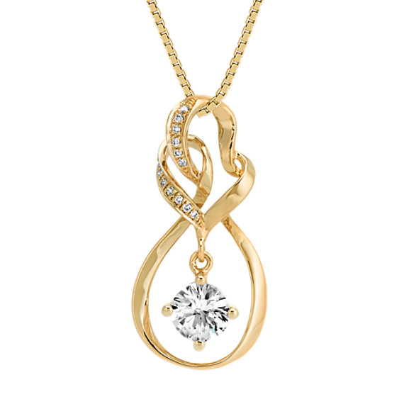 Round White Sapphire And Diamond Pendant In 14k Yellow Gold Round White Sapphire And Diamond Pendant In 14k Yellow Gold 18