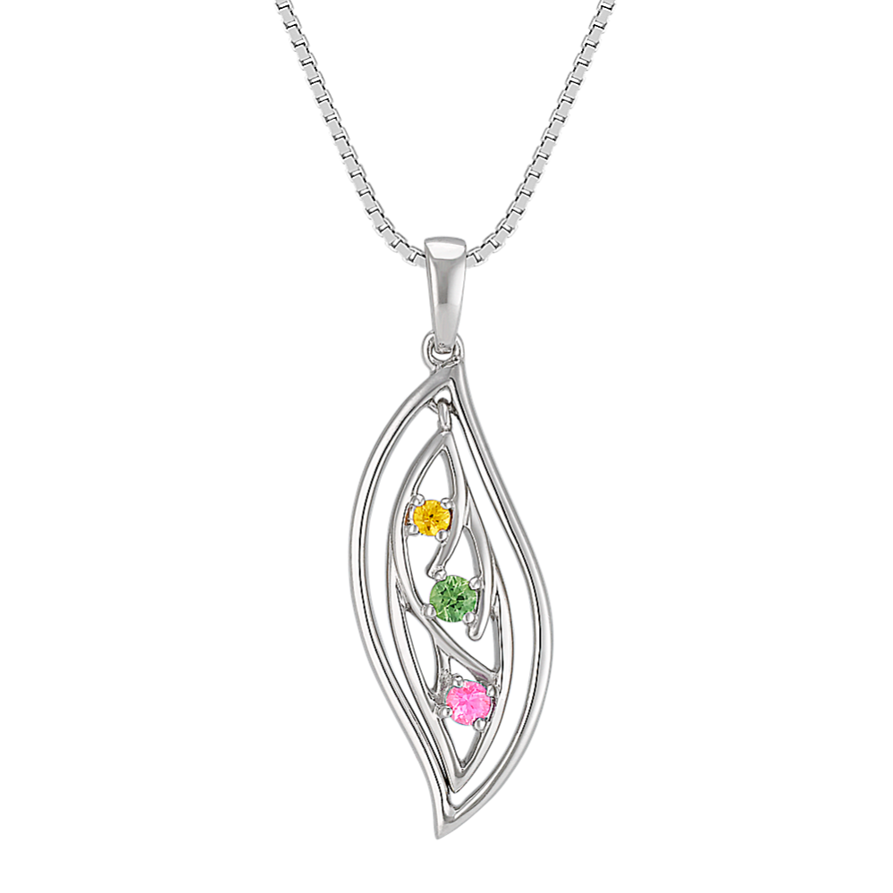 Round Yellow, Pink and Green Sapphire Pendant (18 in)