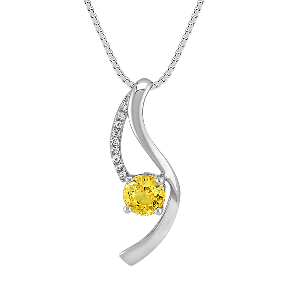 Round Yellow Sapphire and Diamond Pendant (18 in)