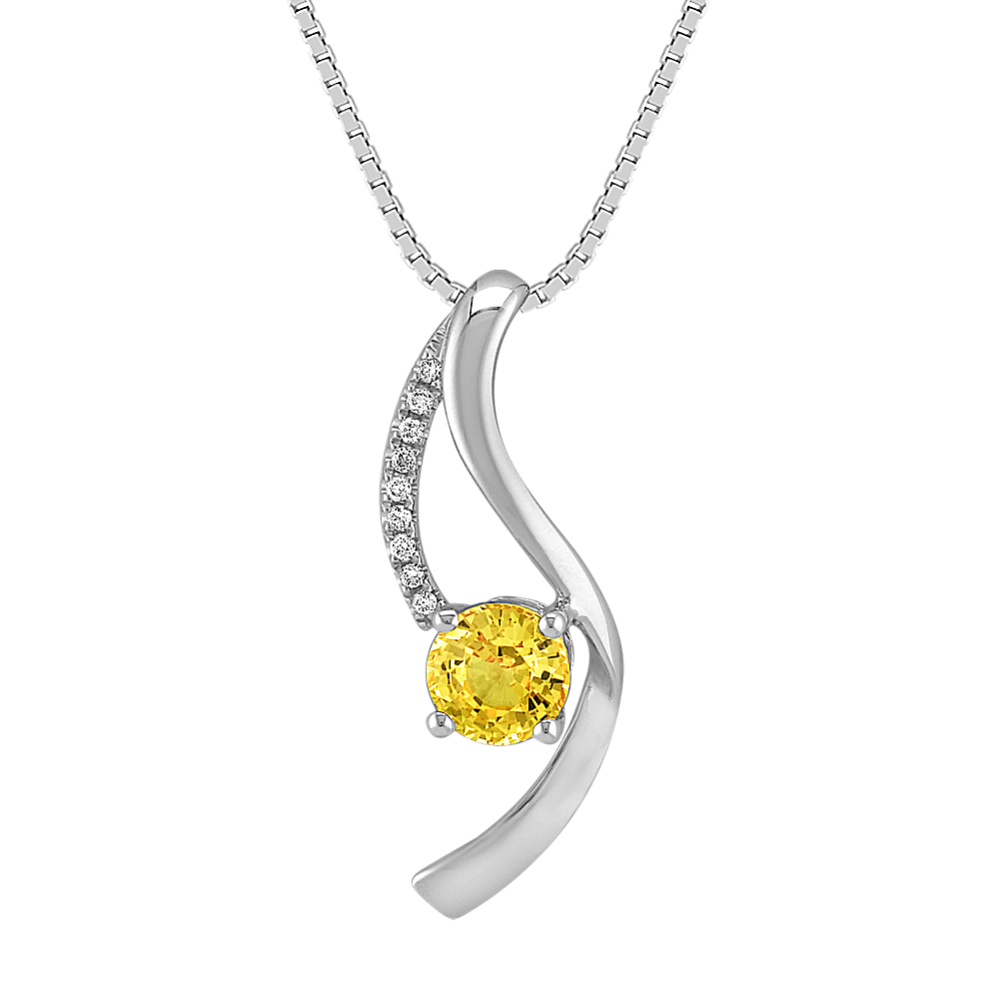 Round Yellow Sapphire and Diamond Pendant (18'')
