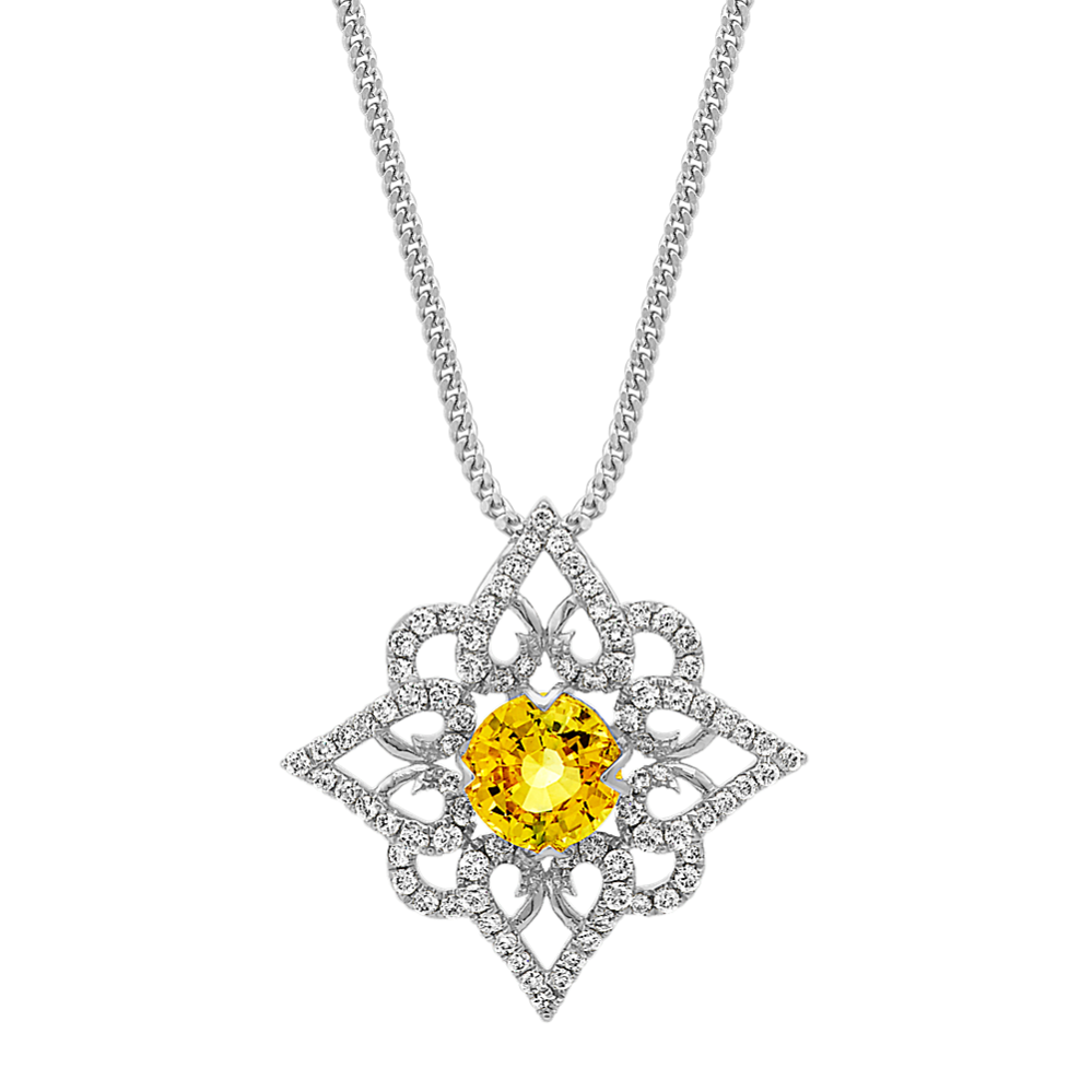 Round Yellow Sapphire and Diamond Star Pendant (20 in)