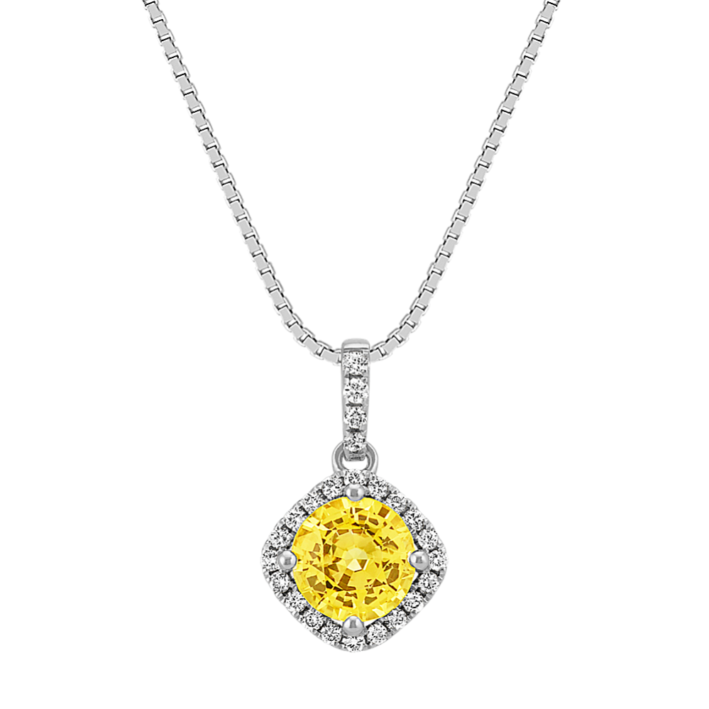 Round Yellow Sapphire and Round Diamond Pendant (18 in)
