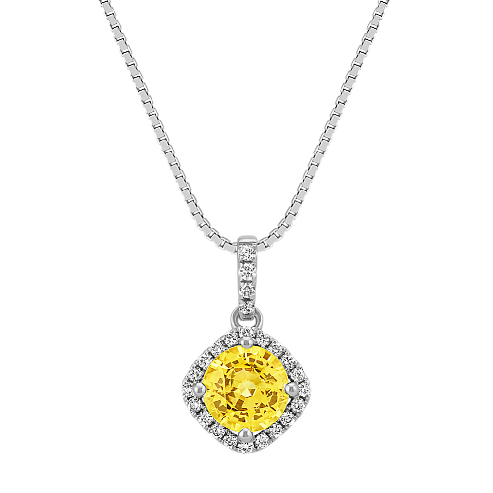 Round Yellow Sapphire and Round Diamond Pendant (18'')