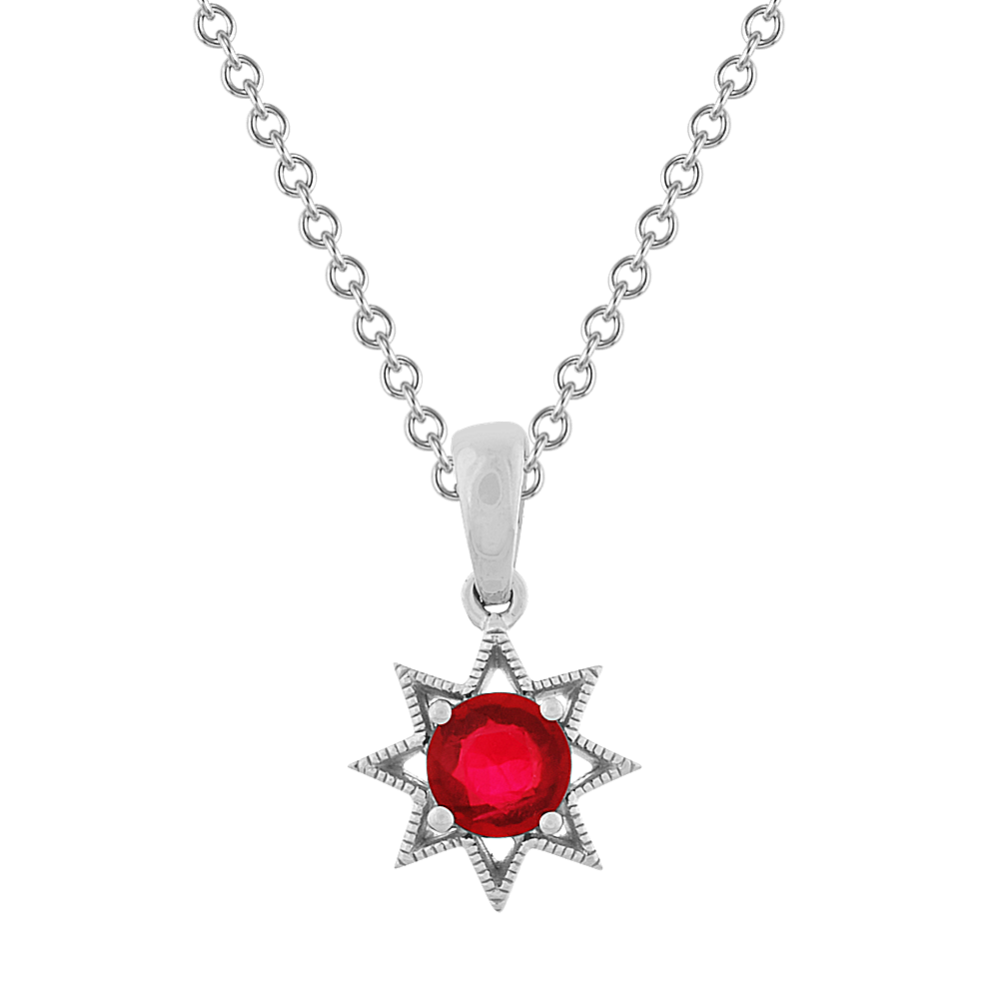 Ruby Star Pendant in 14K White Gold (18'')