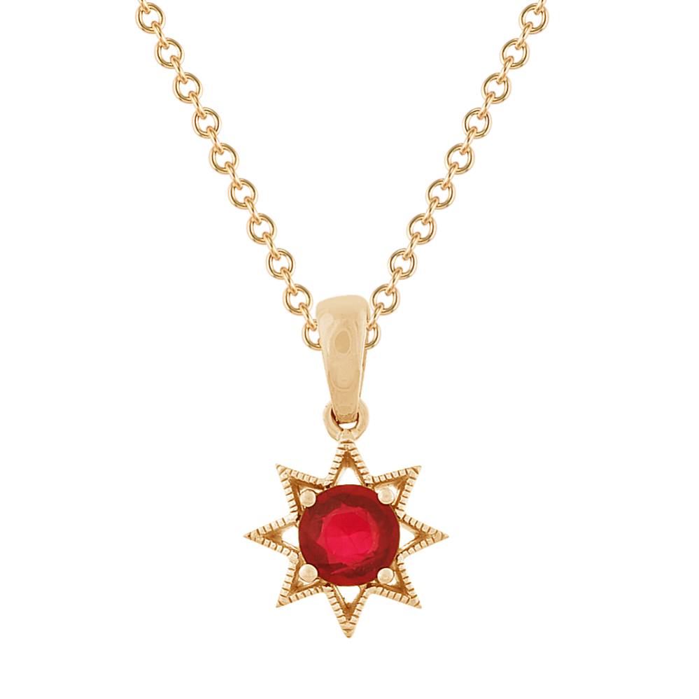 Ruby Star Pendant in 14K Yellow Gold 18 in Shane Co