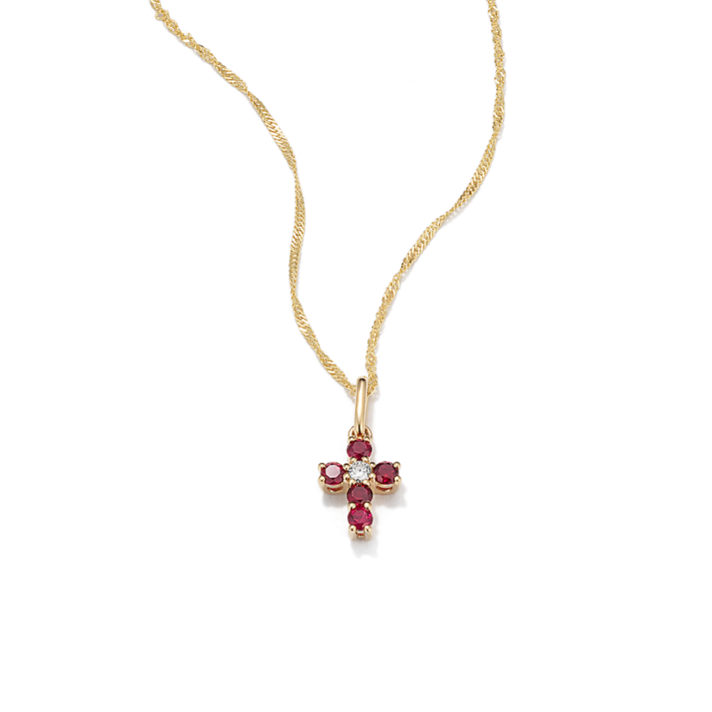 Ruby & Diamond Cross Pendant