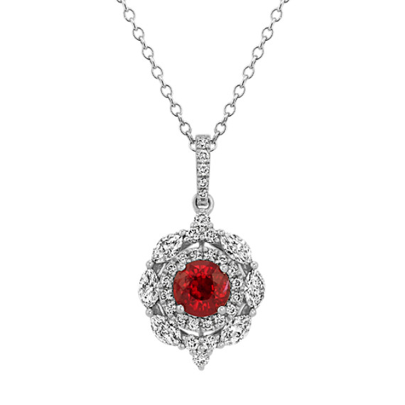 Ruby & Diamond Double-Halo Pendant (22 in)