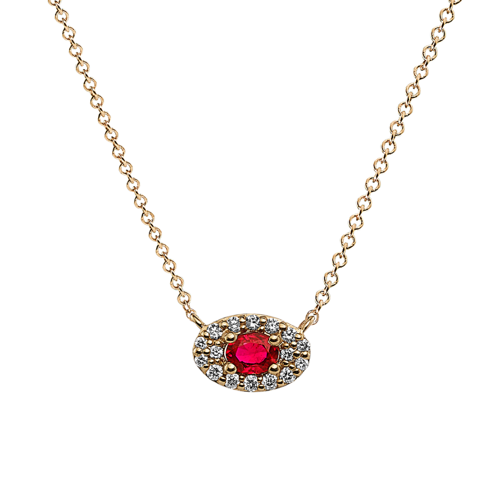 Carmen Natural Ruby and Natural Diamond Pendant in 14K Yellow Gold (20 in)