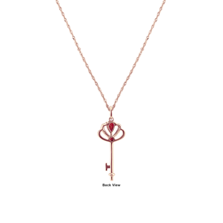 Natural Ruby and Natural Diamond Key Pendant (20 in)