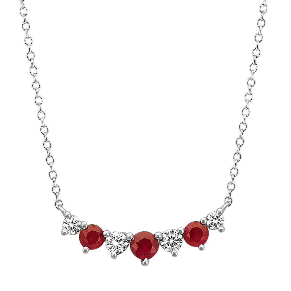 Ruby & Diamond Necklace in 14k White Gold (18 in)