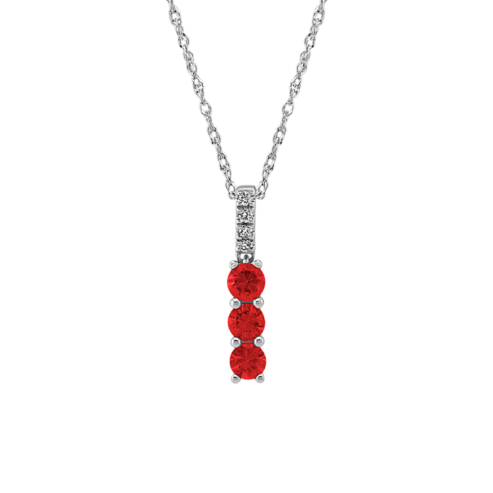 Natural Ruby and Natural Diamond Pendant in 14k White Gold (18 in)