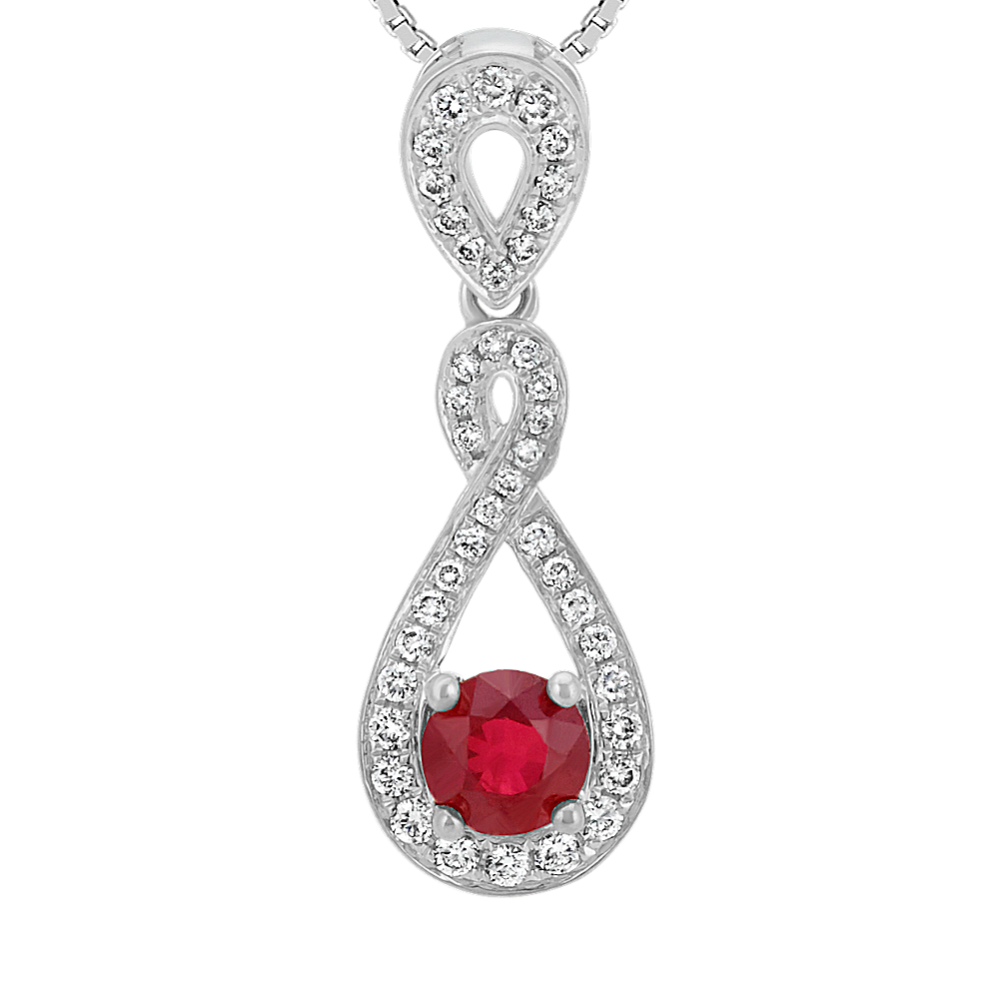 Ruby and Diamond Swirl Pendant (18 in)
