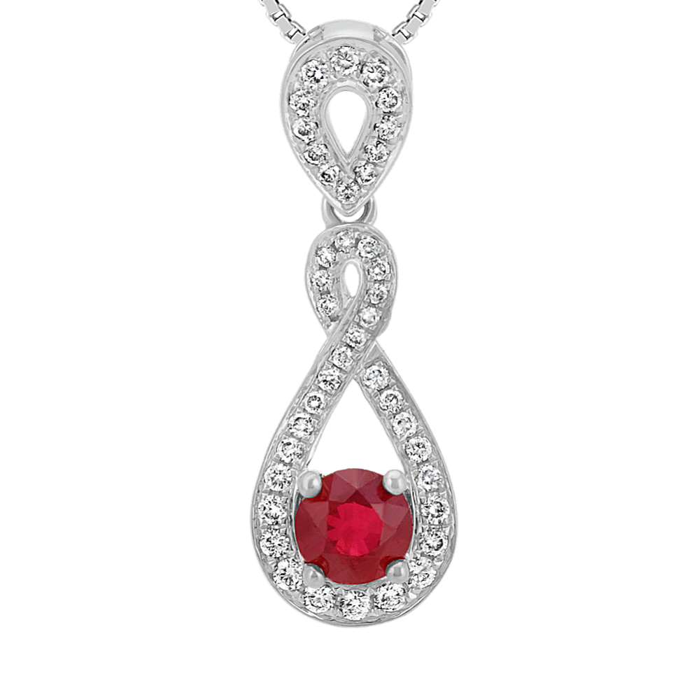 Ruby and Diamond Swirl Pendant (18'')