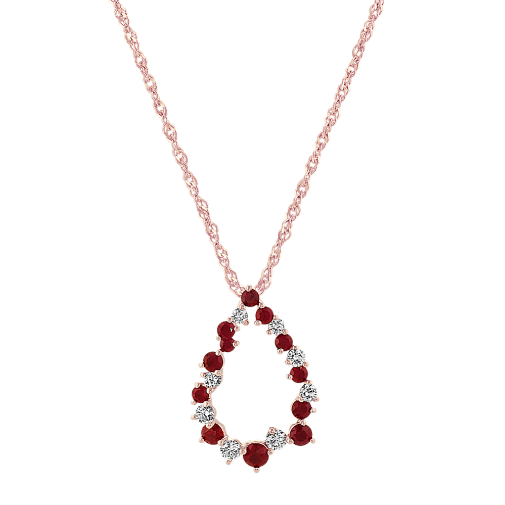 Ruby and Diamond Teardrop Pendant (20'')