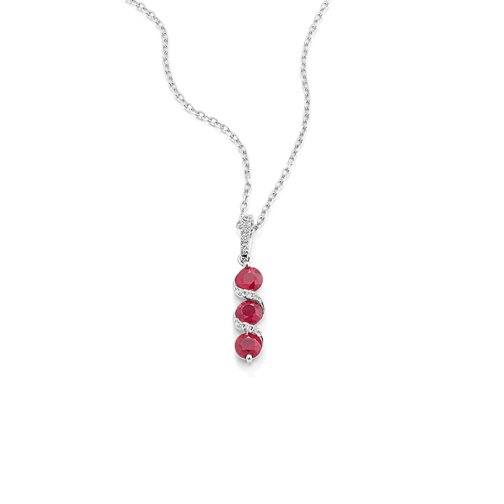 Natural Ruby and Natural Diamond Twist Pendant (18 in)