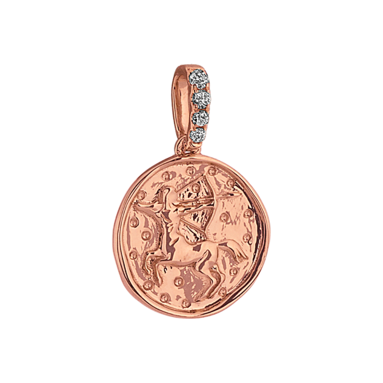 Sagittarius Zodiac Charm with Natural Diamond Accent in 14k Rose Gold