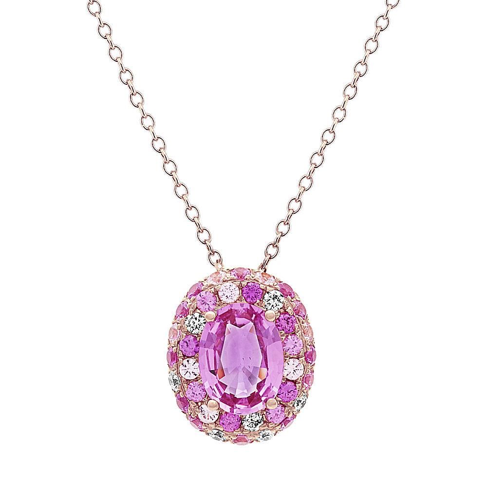 Pink Sapphire & Natural Diamond Rose Gold Necklace