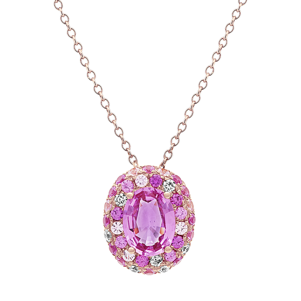 Salerno Pink Sapphire and Diamond Pendant in 14K Rose Gold (24 in)
