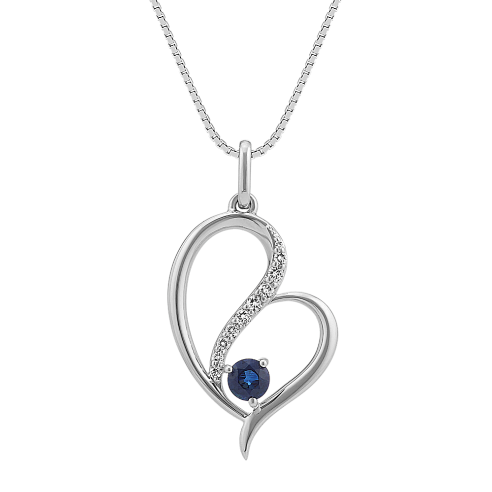 Sapphire and Diamond Heart Pendant (20 in)