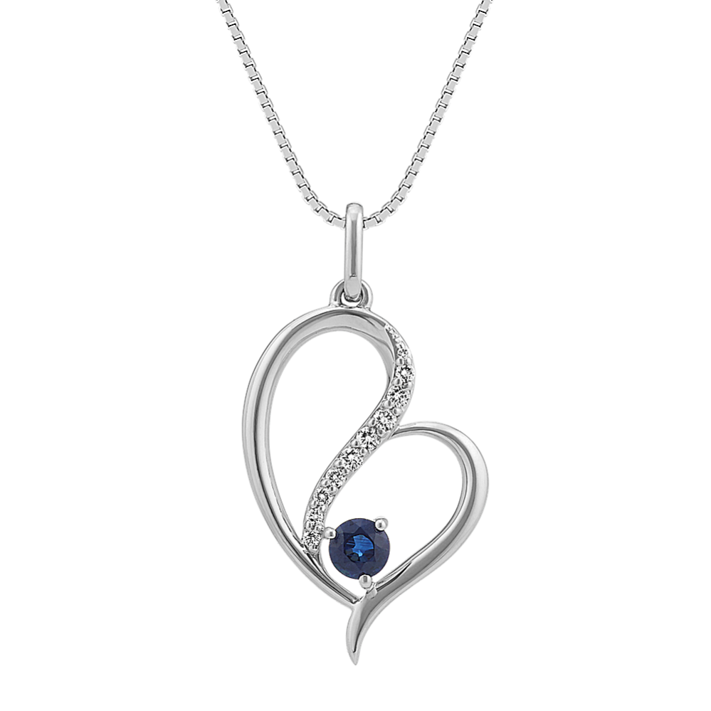 Sapphire and Diamond Heart Pendant (20'')