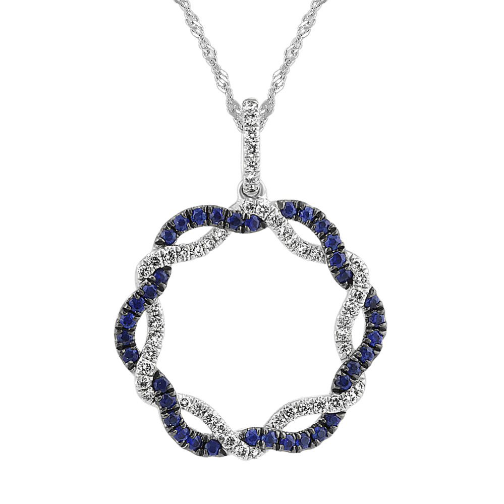 Sapphire and Diamond Twisted Circle Pendant (20 in)