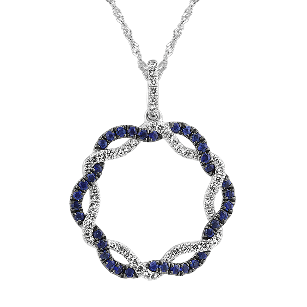 Sapphire and Diamond Twisted Circle Pendant (20'')