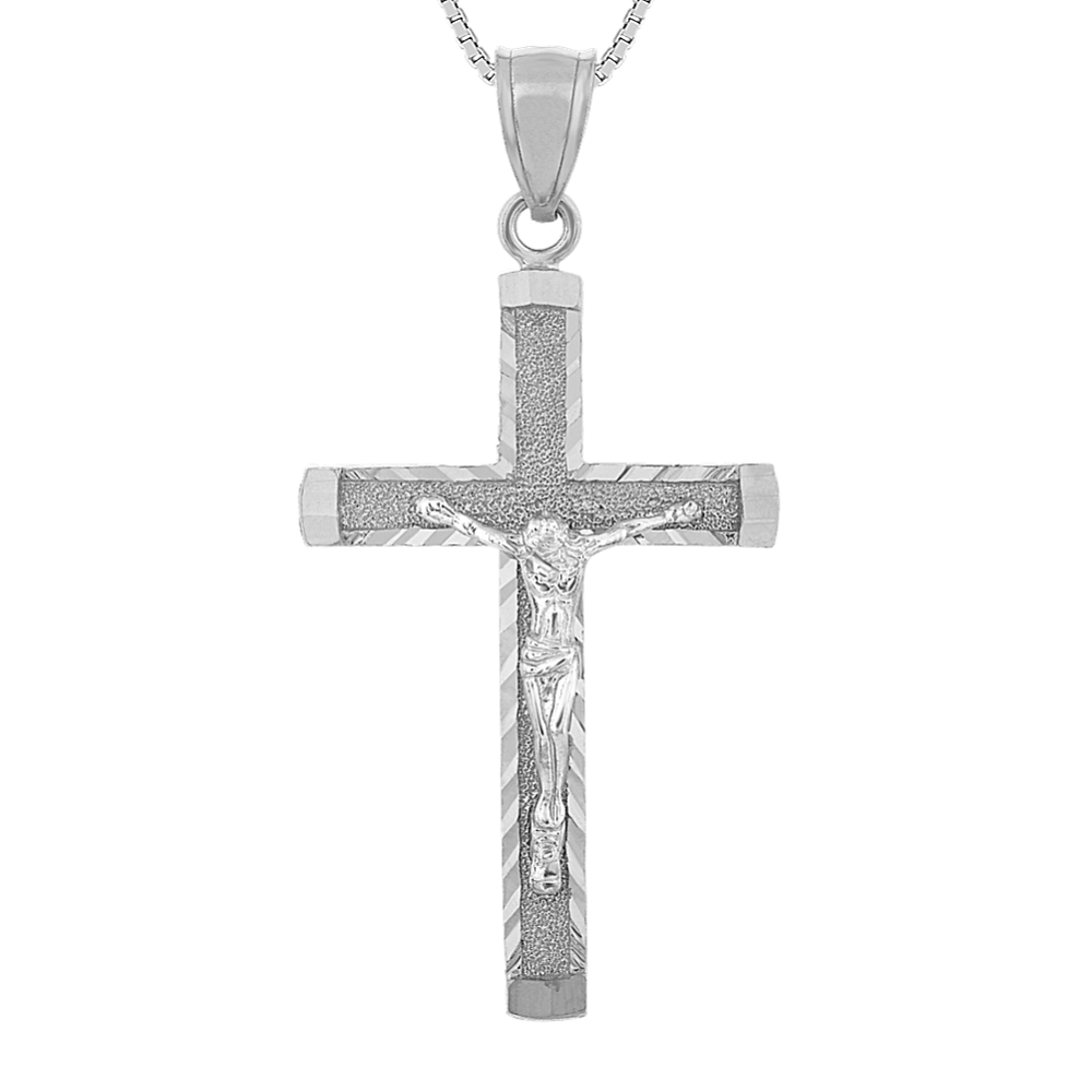 Sarai Crucifix Pendant in 14K White Gold (24 in)