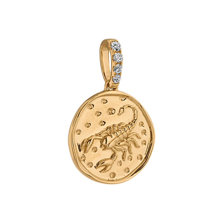 Scorpio Zodiac Charm with Natural Diamond Accent in 14k Yellow Gold