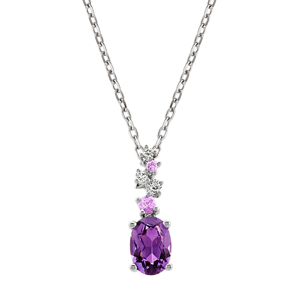 Seraphina Amethyst and Diamond Pendant in Sterling Silver (18 in)