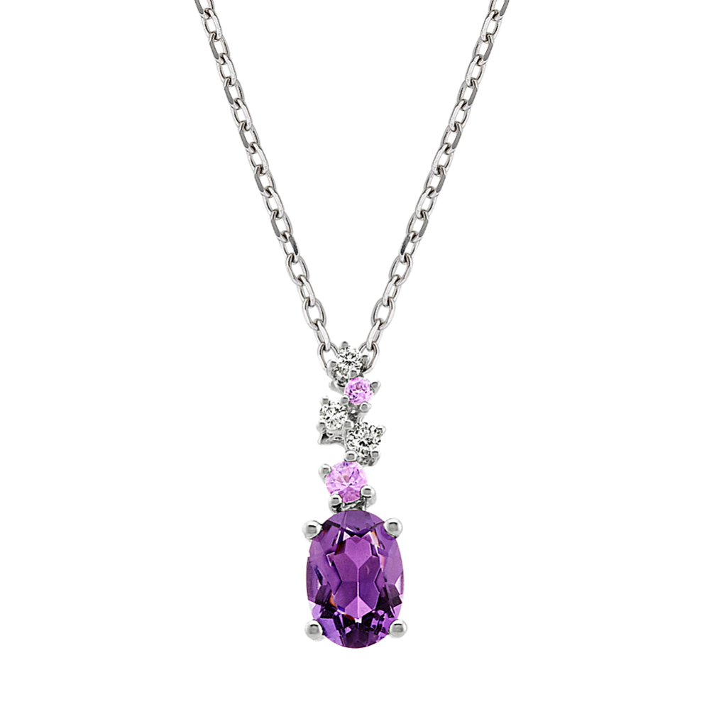 Seraphina Amethyst and Diamond Pendant in Sterling Silver (18'')