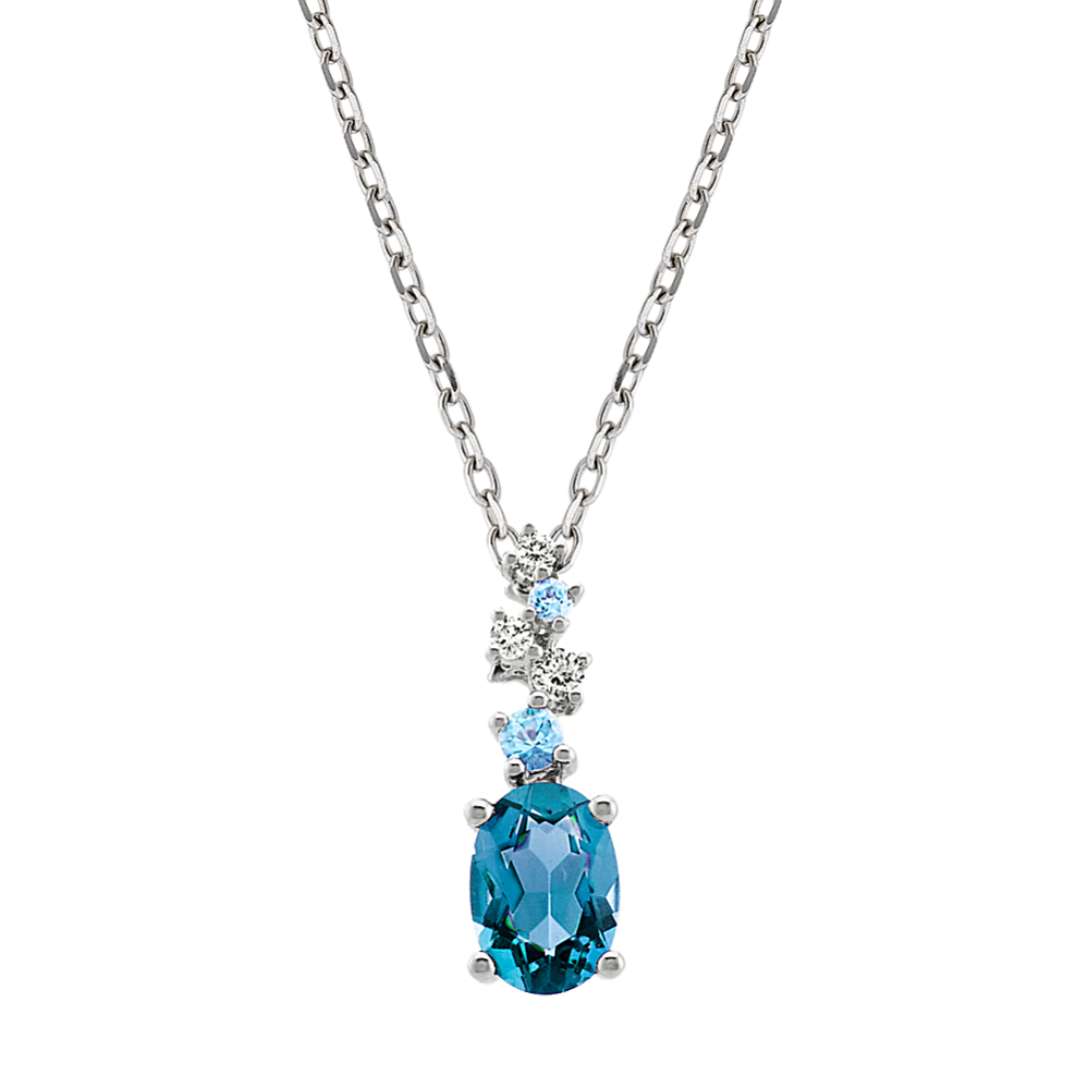 Seraphina Blue Topaz and Diamond Pendant in Sterling Silver (18 in)