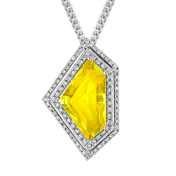 Shield Shaped Yellow Sapphire and Round Diamond Pendant (18 in) | Shane Co.