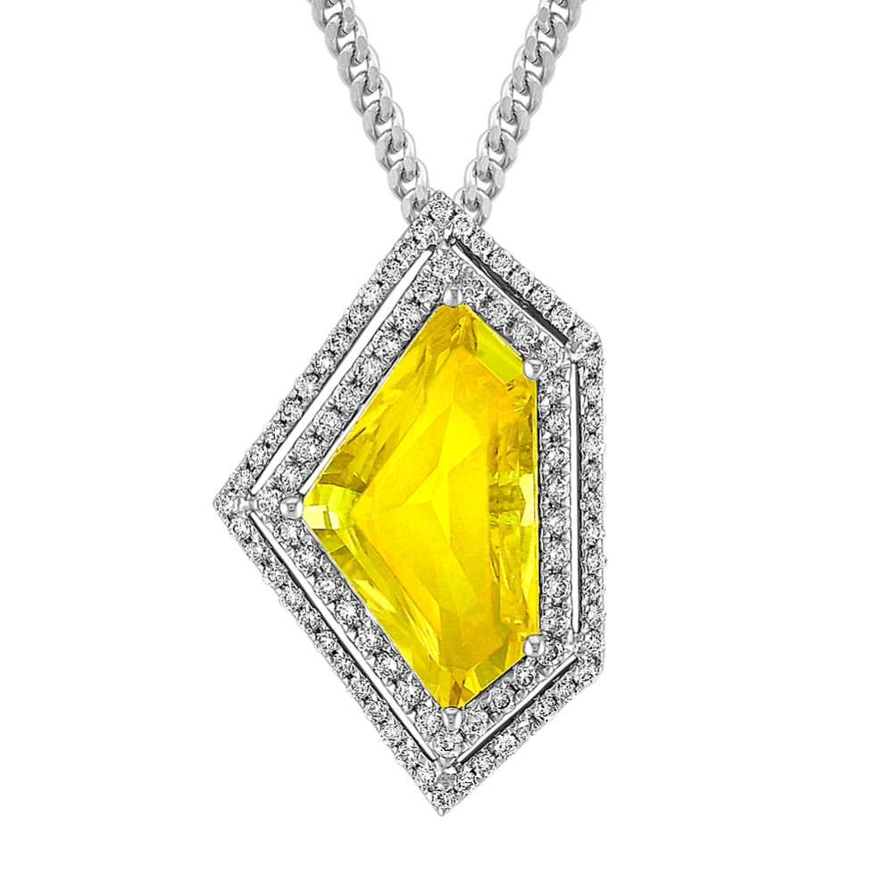 Shield Shaped Yellow Sapphire and Round Diamond Pendant (18 in)