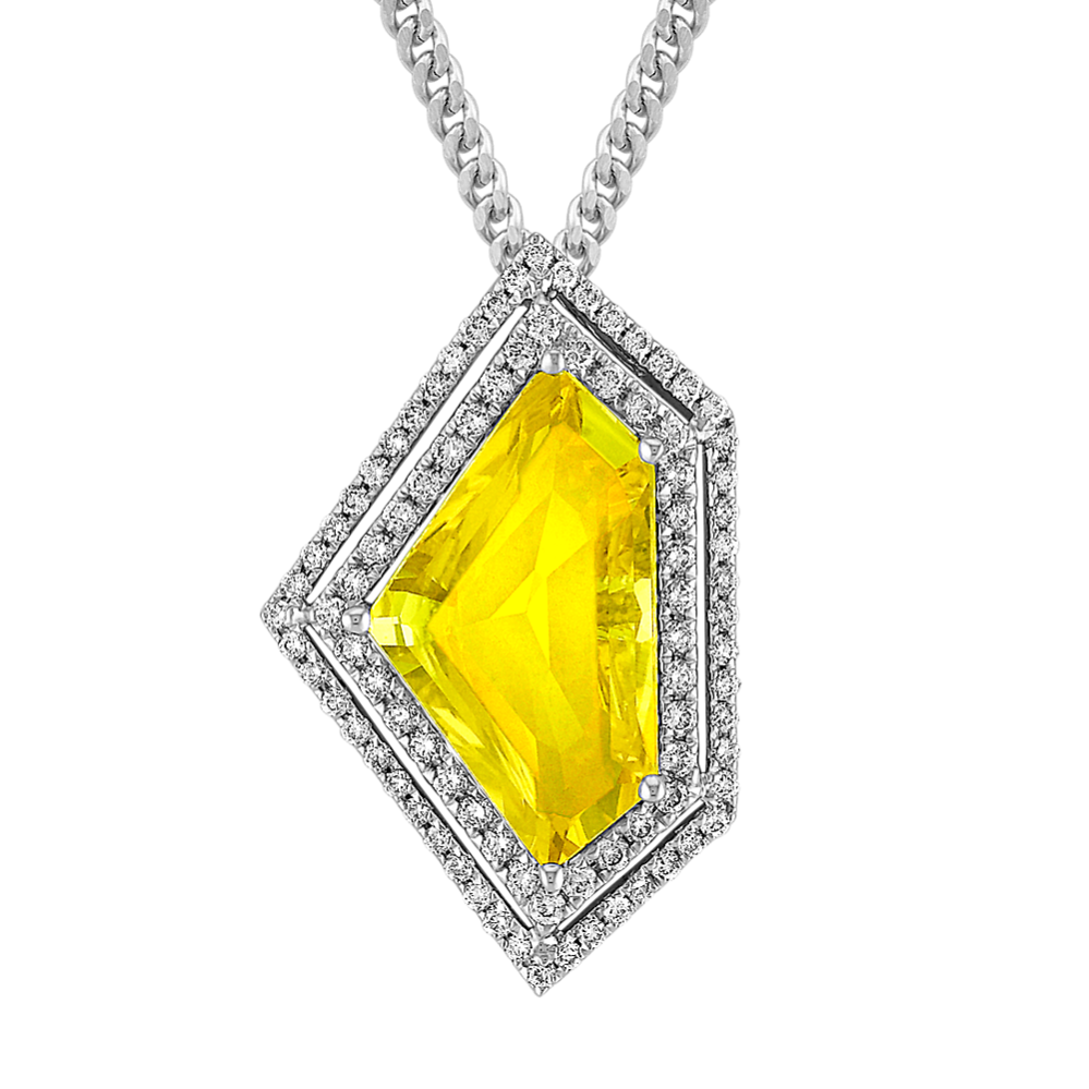 Shield Shaped Yellow Sapphire and Round Diamond Pendant (18'')