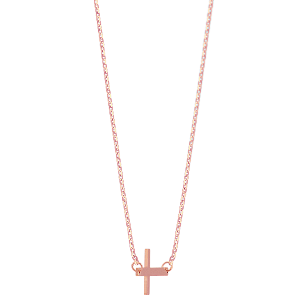 14K Rose Gold Sideways Cross Necklace