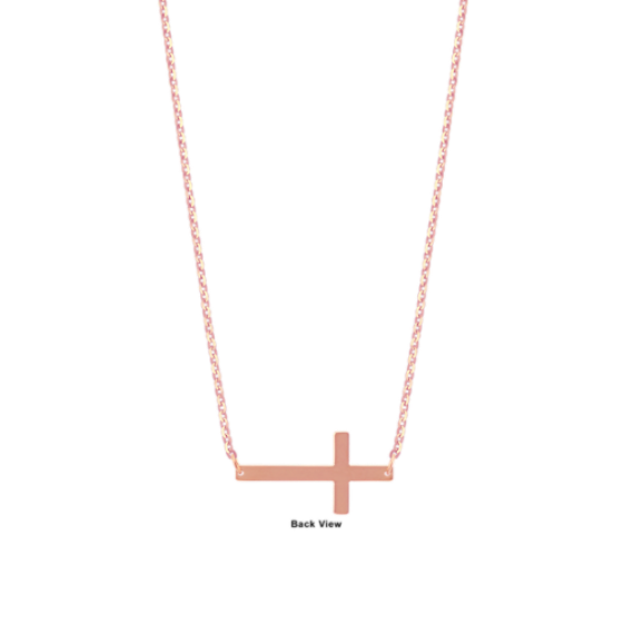 14K Rose Gold Sideways Cross Necklace