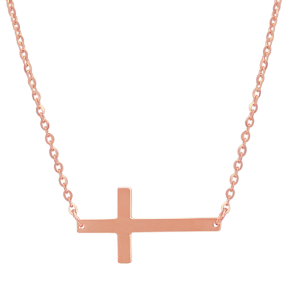 14K Rose Gold Sideways Cross Necklace