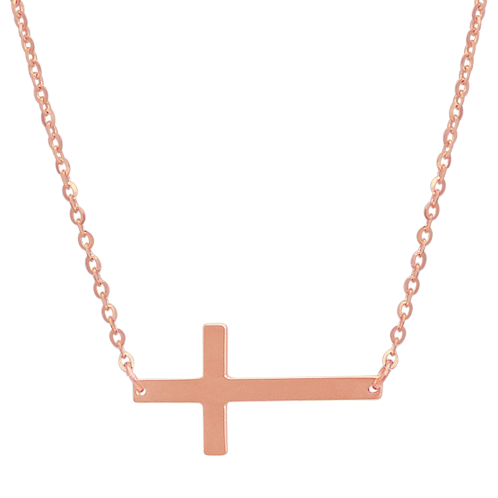 Sideways Cross Necklace in 14k Rose Gold (18 in)