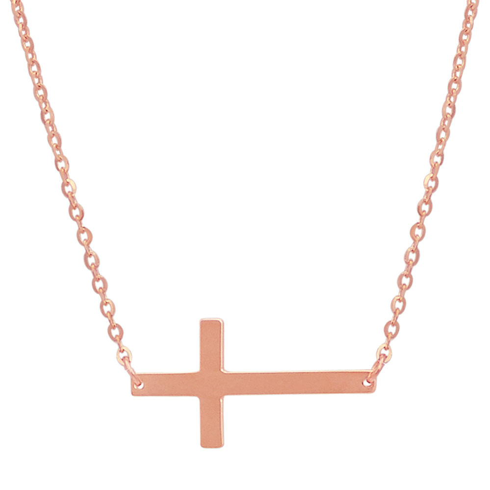 14K Rose Gold Sideways Cross Necklace