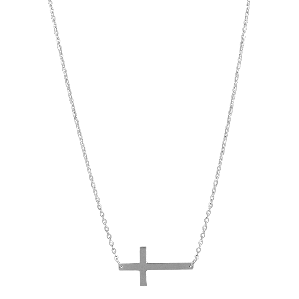 Sideways Cross Necklace in 14k White Gold (18 in) Shane Co.
