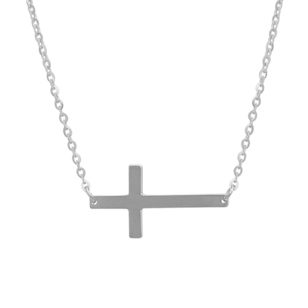 Sideways Cross Necklace in 14k White Gold (18 in)
