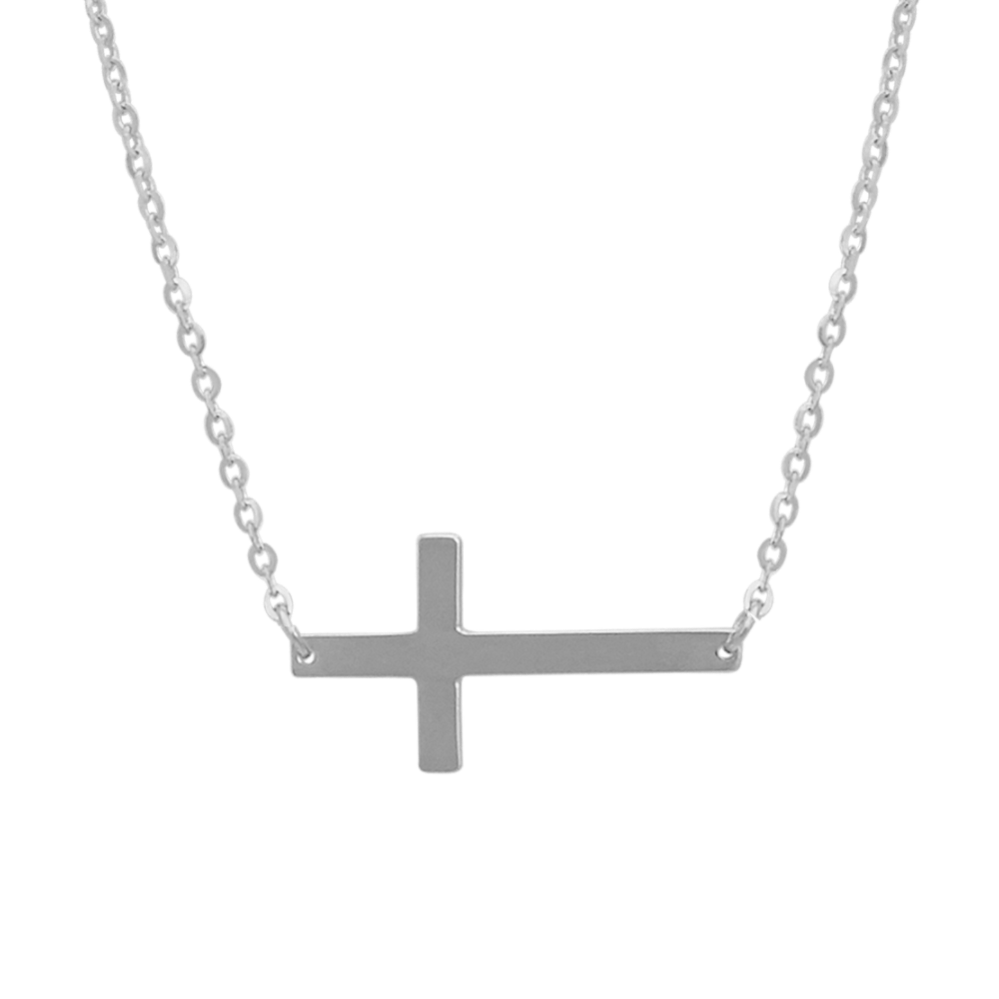 14K White Gold Sideways Cross Necklace